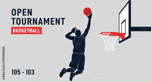 Dynamic Silhouette Of Basketball Player Slam Dunking In Open Tournament