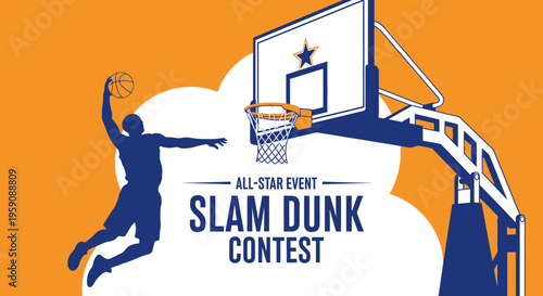 Dynamic Slam Dunk Contest Silhouette With Basketball Hoop And Player