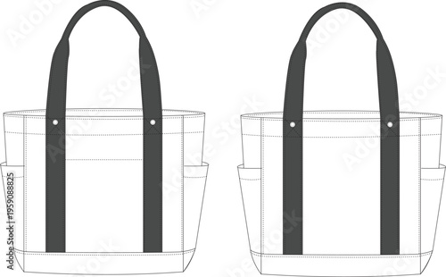 Canvas Beach Tote Bag Vector Template with Side Pockets Illustration
