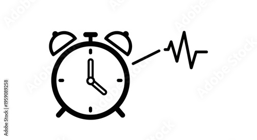 Alarm Clock with Heartbeat Line - Time to Wake Up, Health, and Life Concept