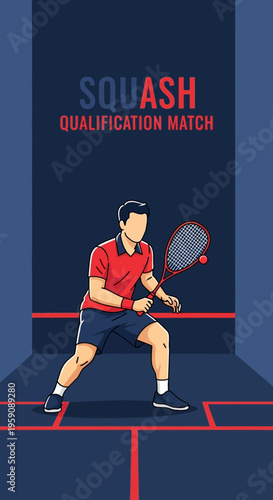 Dynamic Squash Player In Intense Qualification Match Action On Court