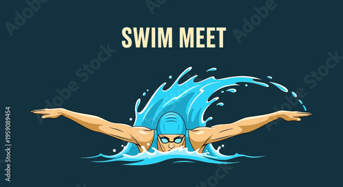 Dynamic Swimmer In Action Creating A Splash At A Competitive Swim Meet
