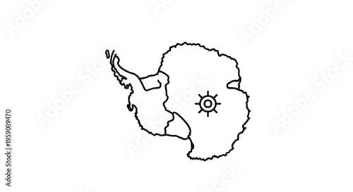 Antarctica Map Outline with Central Compass Icon