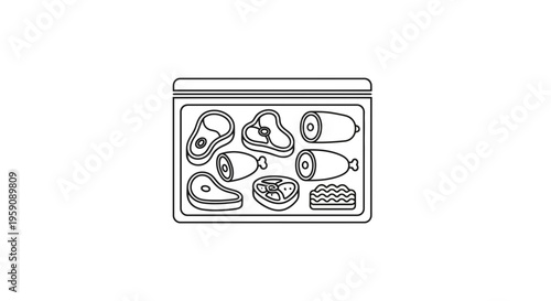 Assortment of Raw Meat Cuts in Freezer Bag: Steaks, Chops, Ground Meat