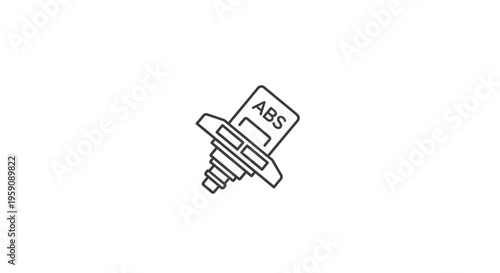 Automotive ABS sensor clip, car anti-lock braking system component, line art icon