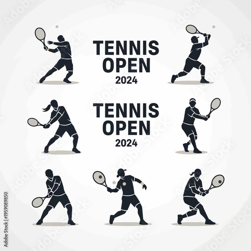 Dynamic Tennis Open 2024 Player Silhouettes Representing Athleticism And Competition