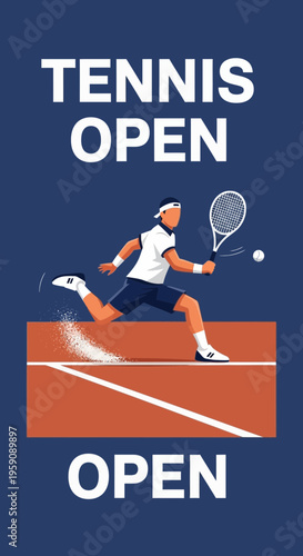 Dynamic Tennis Player Serves Ball During The Open Tournament Illustration With Vector Style