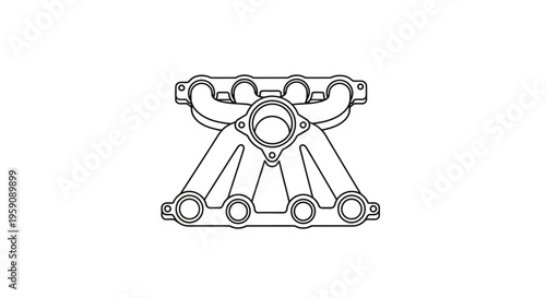 Automotive Exhaust Manifold Drawing, Engine Part, Car Component, Industrial Design