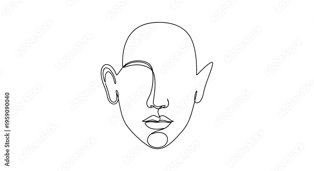 Obraz premium Abstract Single Line Drawing of a Human Face, Minimalist Portrait, Continuous Line Art