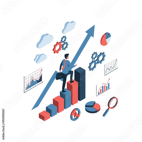 Wallpaper Mural Businessman climbing bar chart with arrow showing growth and success. Torontodigital.ca