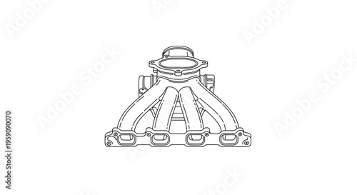 Automotive Intake Manifold - Engine Part Line Art Illustration