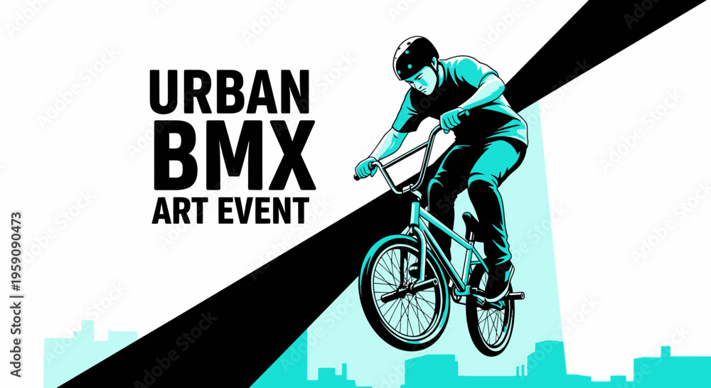Fototapeta premium Dynamic Urban BMX Art Event Depicting a Rider Performing a Stunt in a Modern Illustration