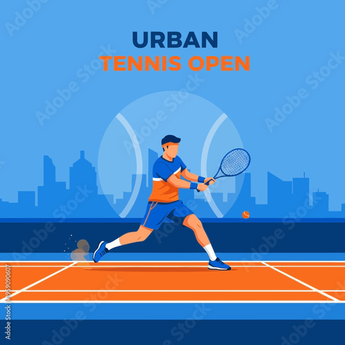 Dynamic Urban Tennis Open Championship Event With Athlete In Action