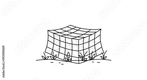 Abstract Cube Structure with Growing Plants