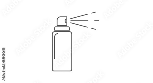 Aerosol spray can icon, simple line art illustration of a spray bottle dispensing liquid.