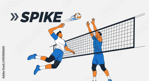 Dynamic Volleyball Action Depicted in a Vibrant Vector Illustration of a Game Point