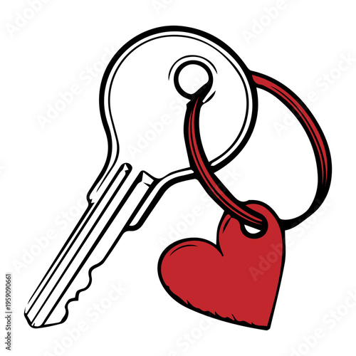 Keychain, trinket for keys as heart vector sketch icon isolated on background.