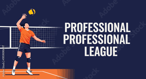 Dynamic Volleyball Action: Professional League Athlete Serving the Ball with Force