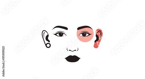 Abstract Face with Geometric Shapes and Ear Piercing