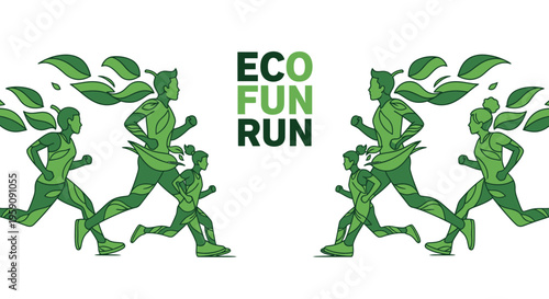 Eco-Friendly Fun Run Depicts People Running with Leafy Designs to Promote Nature