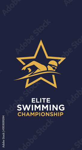 Elegant Illustration Depicting a Swimmer Inside a Star Celebrating Competitive Swimming Achievement