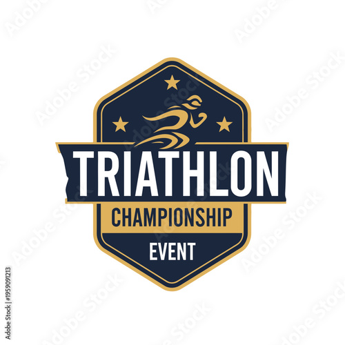 Elegant Triathlon Championship Emblem Design Showcasing Dynamic Athlete Silhouette and Event Details