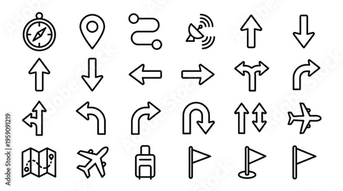 Navigation Travel Icons Set for Web Design App UI UX Logistics GPS Map Directions Route Planning Journey Tourism Guide
