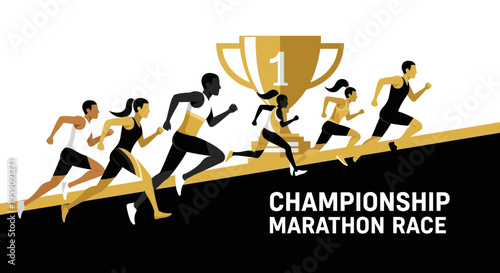 Elite Athletes Competing In A Championship Marathon Race Towards Victory