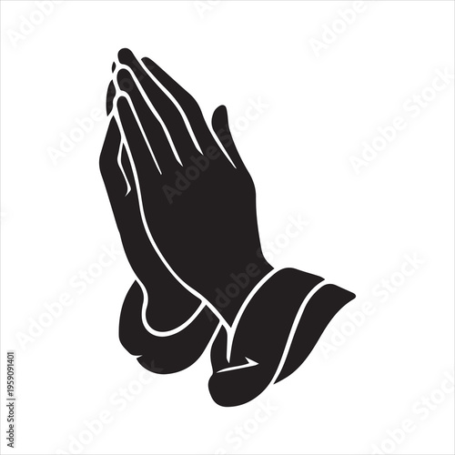 Praying hands silhouette vector art illustration on white background