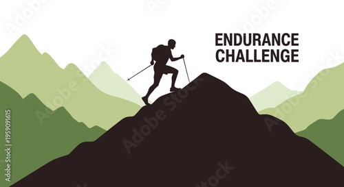 Endurance Challenge: Silhouette of a Hiker Climbing a Mountain Against a Scenic Backdrop