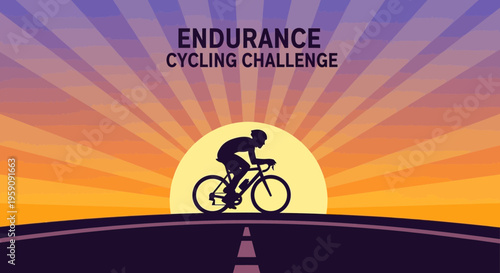 Endurance Cycling Challenge Silhouette Against Sunrise Background With Bold Typography