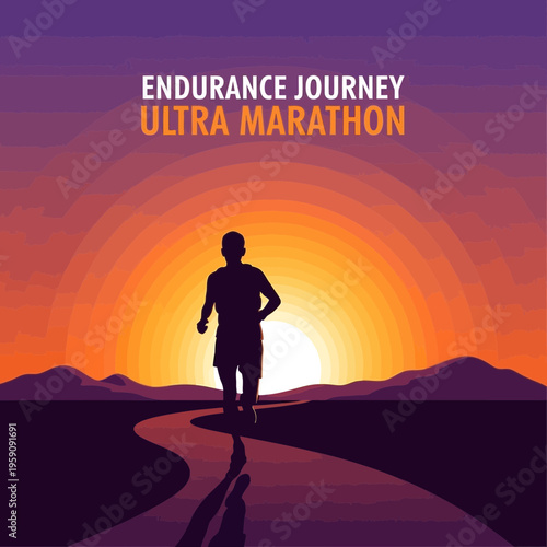 Endurance Journey Ultra Marathon Runner Silhouette Against Vibrant Sunset