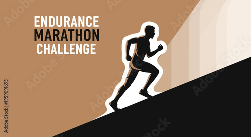 Endurance Marathon Challenge Athlete Silhouette Running Uphill Gradient Background