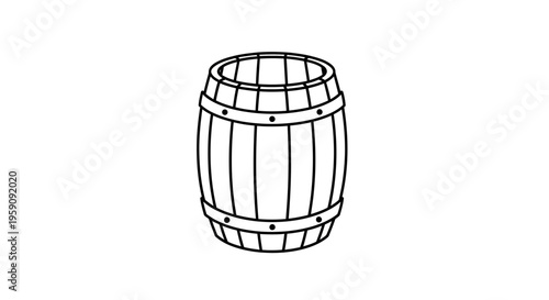 Vintage Wooden Barrel Outline Icon, Simple Vector Illustration