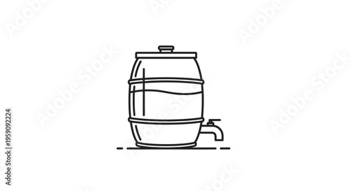 Water Dispenser Barrel Icon, Line Art Illustration of a Beverage Container with Tap