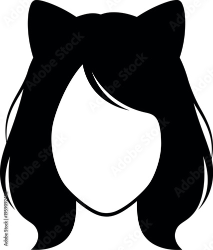 Black Cat Ear Headband Girl Silhouette Vector Isolated on White Background