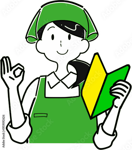 初心者マークを持って案内する女性店員