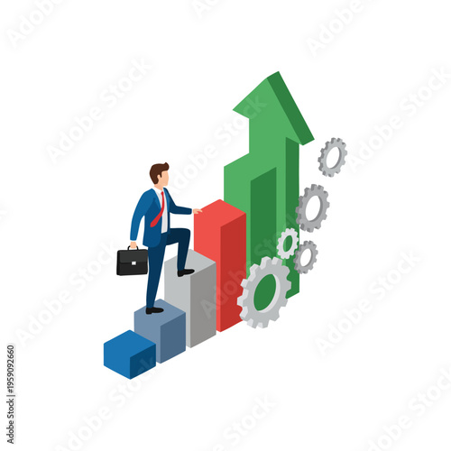 Wallpaper Mural Businessman climbing bar graph towards success arrow. Torontodigital.ca