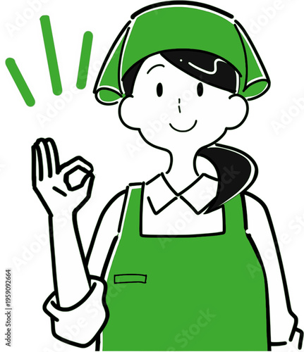 OKサインを出す笑顔の女性店員