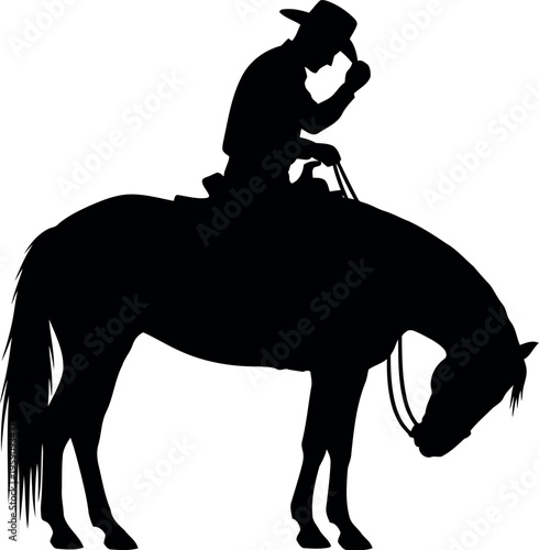 Silhouette of Cowboy Riding Horse with Hat Western Rodeo Vector Illustration