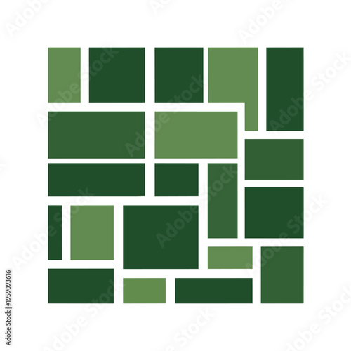 Abstract Green Mosaic Pattern Design with Rectangular Shapes.