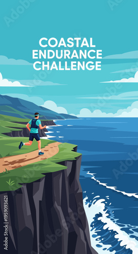 Energetic Athlete Conquering Rugged Coastal Terrain During Endurance Competition