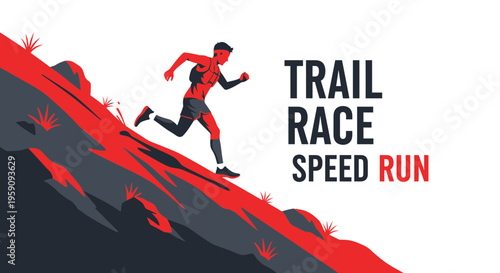 Energetic Athlete Conquering Uphill Trail Race with Speed and Determination, Dynamic Concept