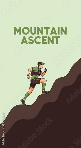 Energetic Athlete Conquers Mountain Peak in Dynamic Illustration with Vibrant Colors