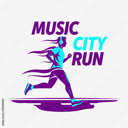 Energetic City Runner Silhouette: Dynamic Movement and Melodic Marathon Concept Design