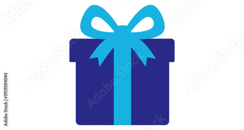 Blue Gift Box with Ribbon Bow Celebration Present Surprise Isolated on White Simple Graphic Style