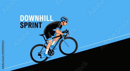 Energetic Cyclist Sprinting Downhill on a Bicycle in Vector Illustration Style