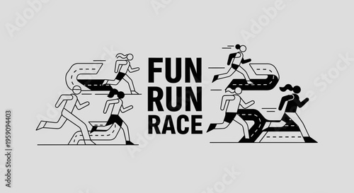 Energetic Fun Run Race Event Illustration With Stylized Runners On Track
