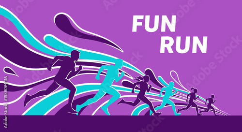 Energetic Fun Run Silhouette Celebration With Dynamic Abstract Background