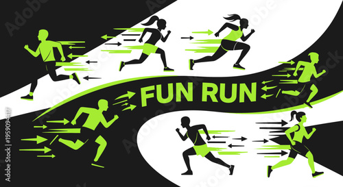 Energetic Fun Run Design Illustrating Speed and Movement Across A Vibrant Graphic